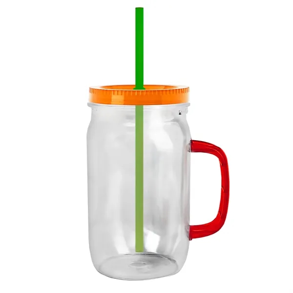 27 oz Mason Jar with Handle, straw and screw-on lid. Measurements... from ASI 40480 Koozie Group