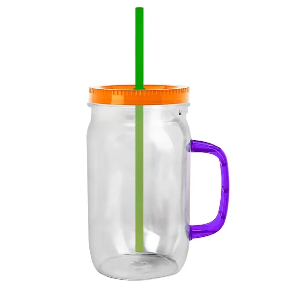 27 oz Mason Jar with Handle, straw and screw-on lid. Measurements... from ASI 40480 Koozie Group