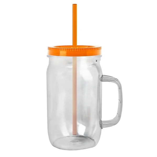 27 oz Mason Jar with Handle, straw and screw-on lid. Measurements... from ASI 40480 Koozie Group