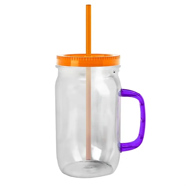 27 oz Mason Jar with Handle, straw and screw-on lid. Measurements... from ASI 40480 Koozie Group