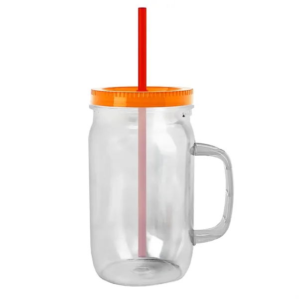 27 oz Mason Jar with Handle, straw and screw-on lid. Measurements... from ASI 40480 Koozie Group