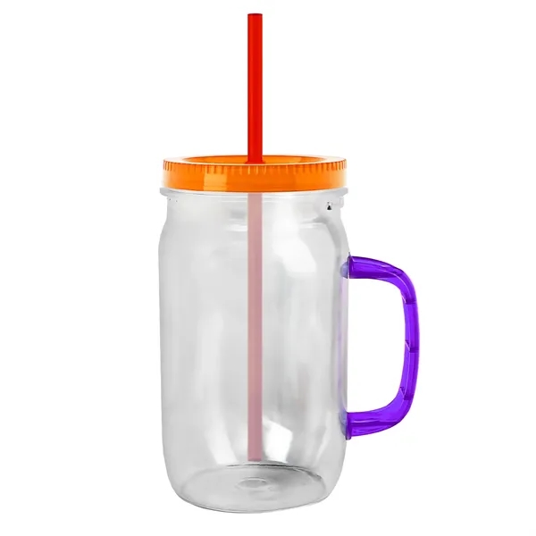 27 oz Mason Jar with Handle, straw and screw-on lid. Measurements... from ASI 40480 Koozie Group