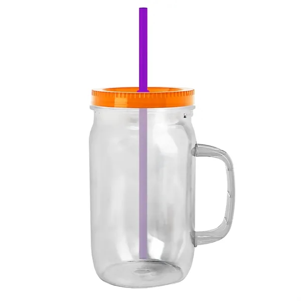 27 oz Mason Jar with Handle, straw and screw-on lid. Measurements... from ASI 40480 Koozie Group
