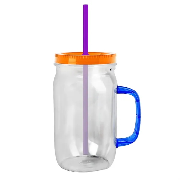 27 oz Mason Jar with Handle, straw and screw-on lid. Measurements... from ASI 40480 Koozie Group