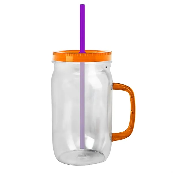 27 oz Mason Jar with Handle, straw and screw-on lid. Measurements... from ASI 40480 Koozie Group