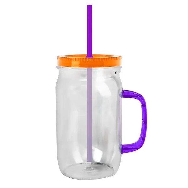 27 oz Mason Jar with Handle, straw and screw-on lid. Measurements... from ASI 40480 Koozie Group
