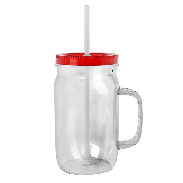27 oz Mason Jar with Handle, straw and screw-on lid. Measurements... from ASI 40480 Koozie Group