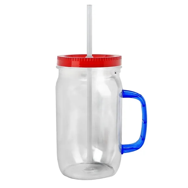 27 oz Mason Jar with Handle, straw and screw-on lid. Measurements... from ASI 40480 Koozie Group
