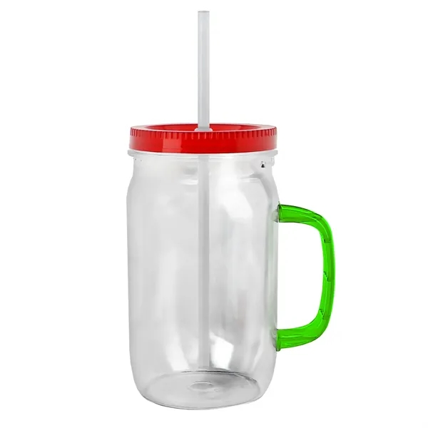 27 oz Mason Jar with Handle, straw and screw-on lid. Measurements... from ASI 40480 Koozie Group