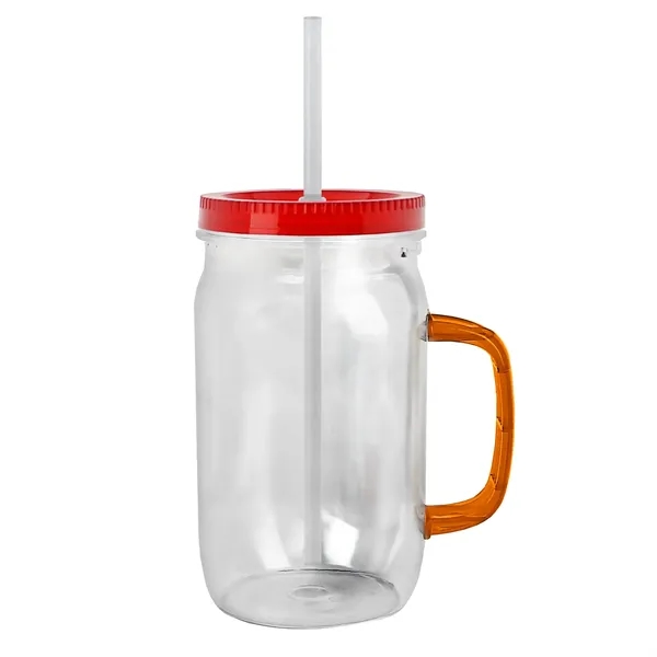 27 oz Mason Jar with Handle, straw and screw-on lid. Measurements... from ASI 40480 Koozie Group