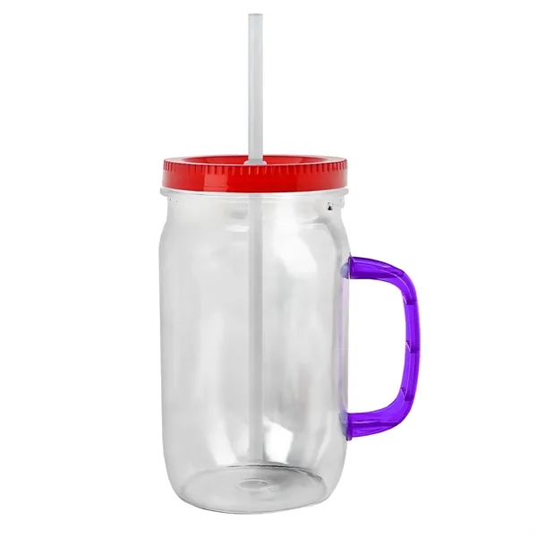 27 oz Mason Jar with Handle, straw and screw-on lid. Measurements... from ASI 40480 Koozie Group