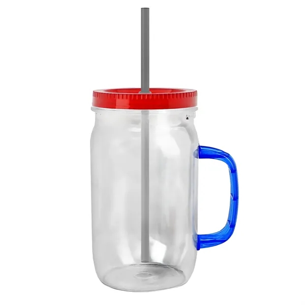 27 oz Mason Jar with Handle, straw and screw-on lid. Measurements... from ASI 40480 Koozie Group
