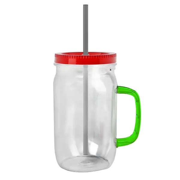 27 oz Mason Jar with Handle, straw and screw-on lid. Measurements... from ASI 40480 Koozie Group