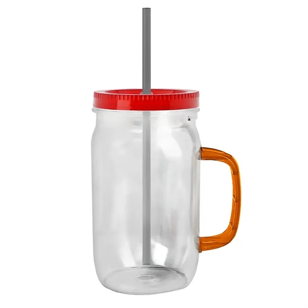 27 oz Mason Jar with Handle, straw and screw-on lid. Measurements... from ASI 40480 Koozie Group