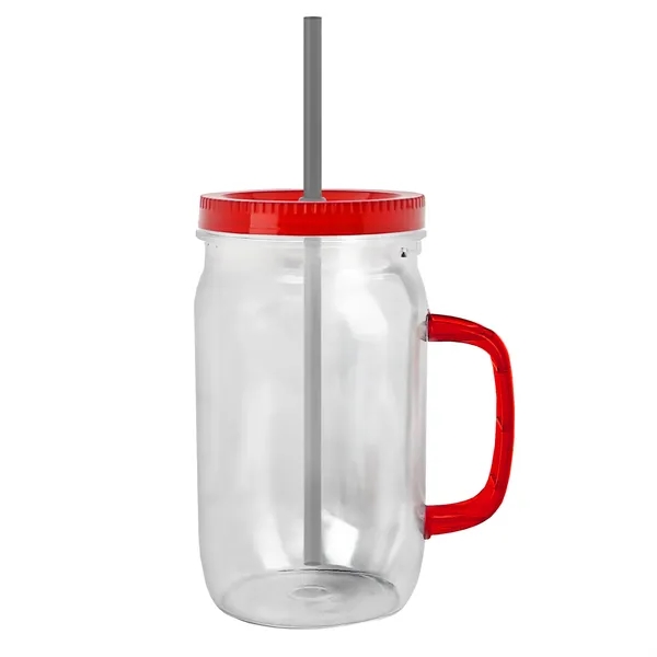 27 oz Mason Jar with Handle, straw and screw-on lid. Measurements... from ASI 40480 Koozie Group