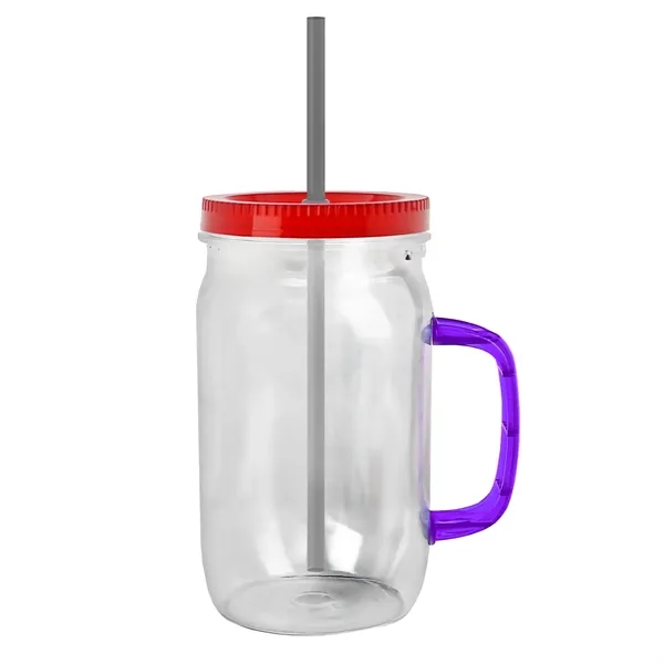 27 oz Mason Jar with Handle, straw and screw-on lid. Measurements... from ASI 40480 Koozie Group