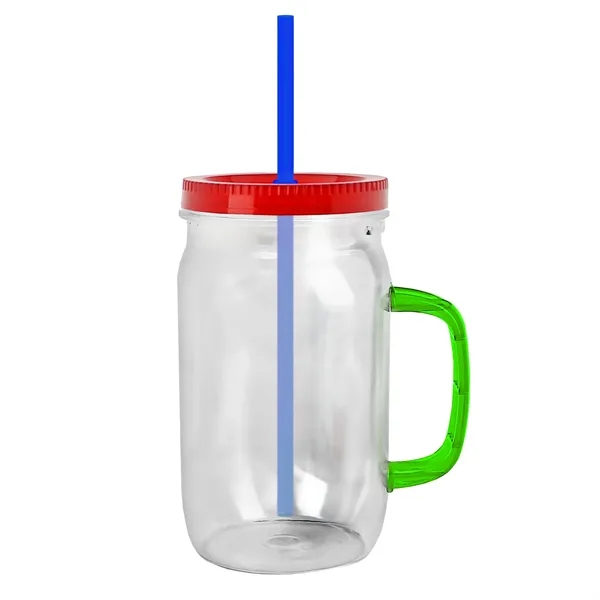 27 oz Mason Jar with Handle, straw and screw-on lid. Measurements... from ASI 40480 Koozie Group