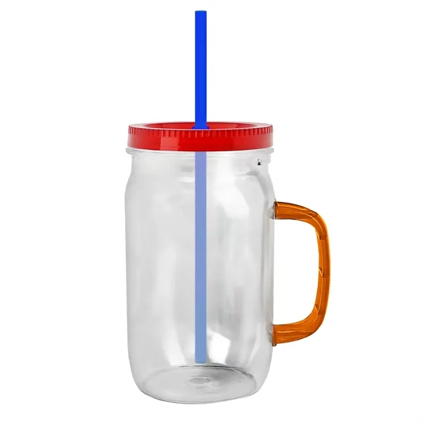 27 oz Mason Jar with Handle, straw and screw-on lid. Measurements... from ASI 40480 Koozie Group