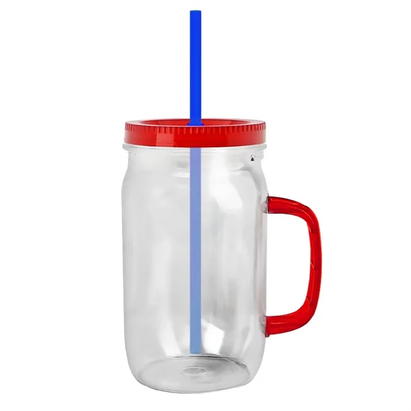 27 oz Mason Jar with Handle, straw and screw-on lid. Measurements... from ASI 40480 Koozie Group