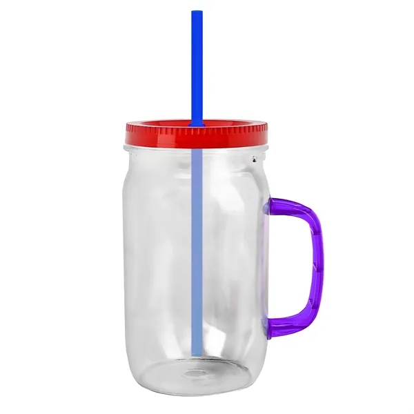 27 oz Mason Jar with Handle, straw and screw-on lid. Measurements... from ASI 40480 Koozie Group