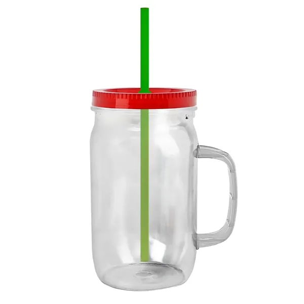 27 oz Mason Jar with Handle, straw and screw-on lid. Measurements... from ASI 40480 Koozie Group