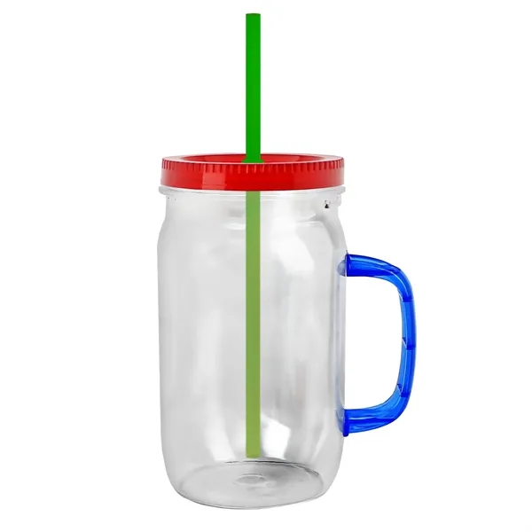 27 oz Mason Jar with Handle, straw and screw-on lid. Measurements... from ASI 40480 Koozie Group