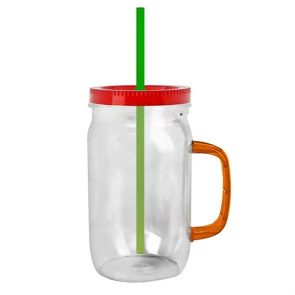 27 oz Mason Jar with Handle, straw and screw-on lid. Measurements... from ASI 40480 Koozie Group