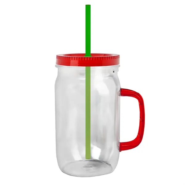 27 oz Mason Jar with Handle, straw and screw-on lid. Measurements... from ASI 40480 Koozie Group