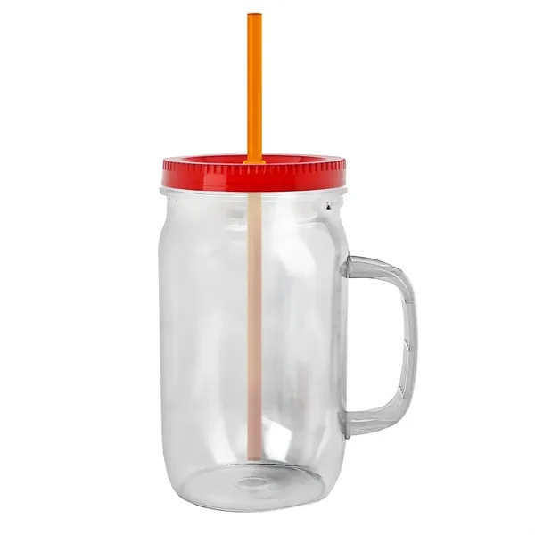 27 oz Mason Jar with Handle, straw and screw-on lid. Measurements... from ASI 40480 Koozie Group