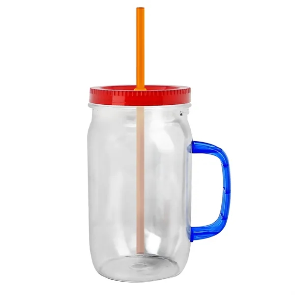 27 oz Mason Jar with Handle, straw and screw-on lid. Measurements... from ASI 40480 Koozie Group