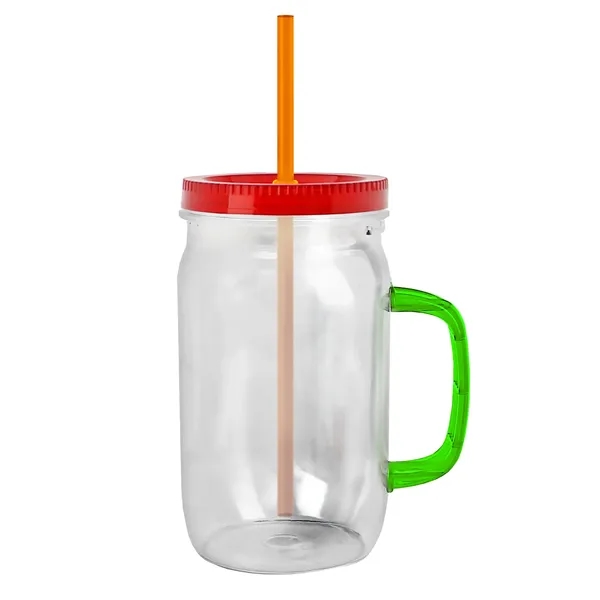 27 oz Mason Jar with Handle, straw and screw-on lid. Measurements... from ASI 40480 Koozie Group