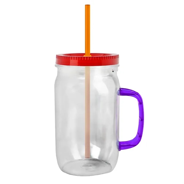 27 oz Mason Jar with Handle, straw and screw-on lid. Measurements... from ASI 40480 Koozie Group