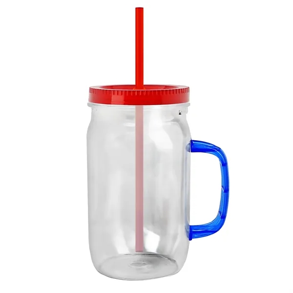 27 oz Mason Jar with Handle, straw and screw-on lid. Measurements... from ASI 40480 Koozie Group