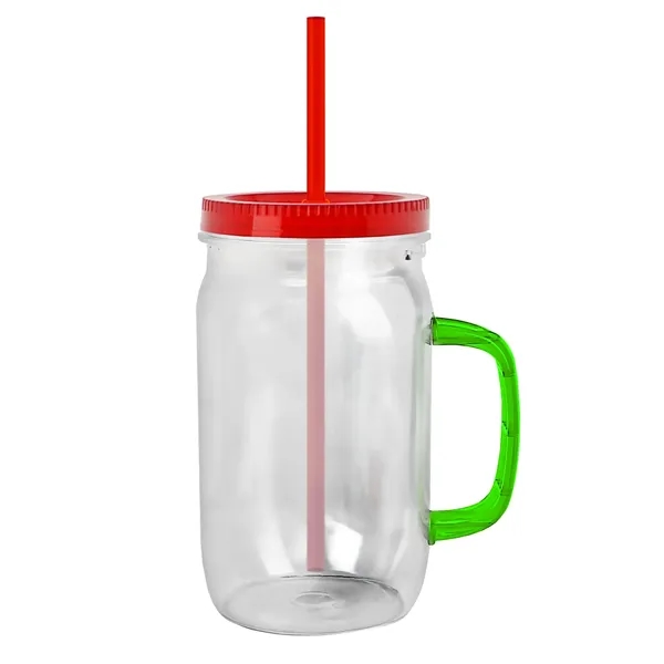27 oz Mason Jar with Handle, straw and screw-on lid. Measurements... from ASI 40480 Koozie Group