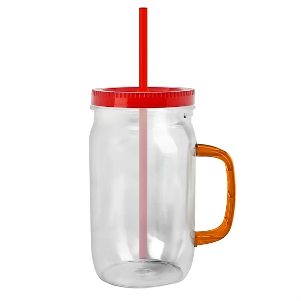 27 oz Mason Jar with Handle, straw and screw-on lid. Measurements... from ASI 40480 Koozie Group