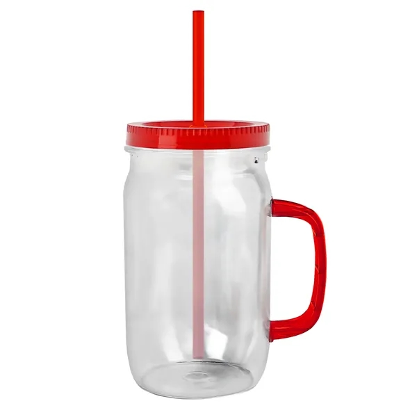 27 oz Mason Jar with Handle, straw and screw-on lid. Measurements... from ASI 40480 Koozie Group