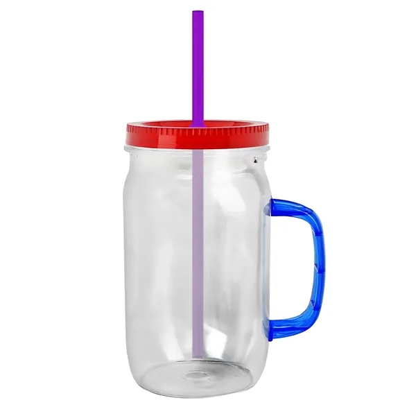 27 oz Mason Jar with Handle, straw and screw-on lid. Measurements... from ASI 40480 Koozie Group