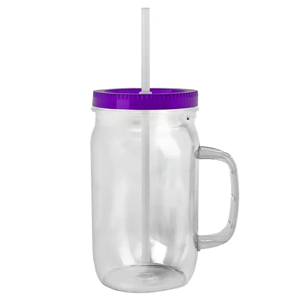 27 oz Mason Jar with Handle, straw and screw-on lid. Measurements... from ASI 40480 Koozie Group