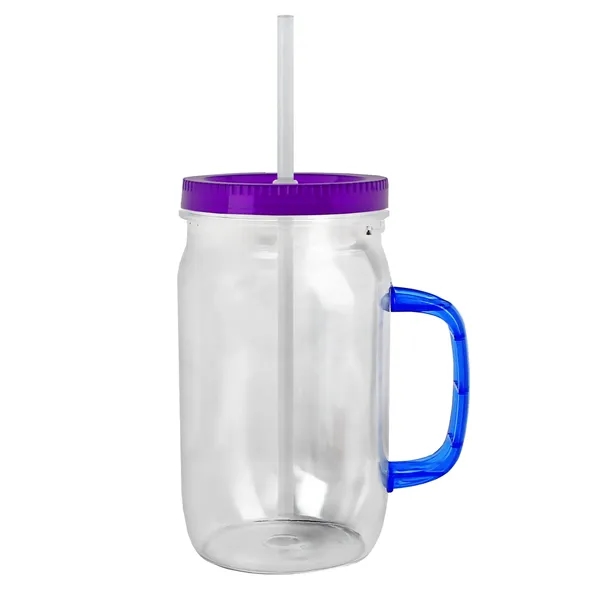 27 oz Mason Jar with Handle, straw and screw-on lid. Measurements... from ASI 40480 Koozie Group