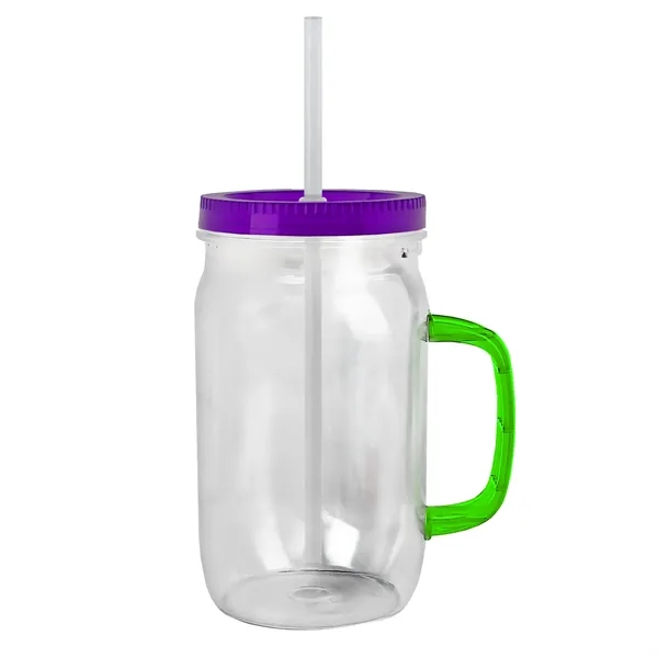 27 oz Mason Jar with Handle, straw and screw-on lid. Measurements... from ASI 40480 Koozie Group