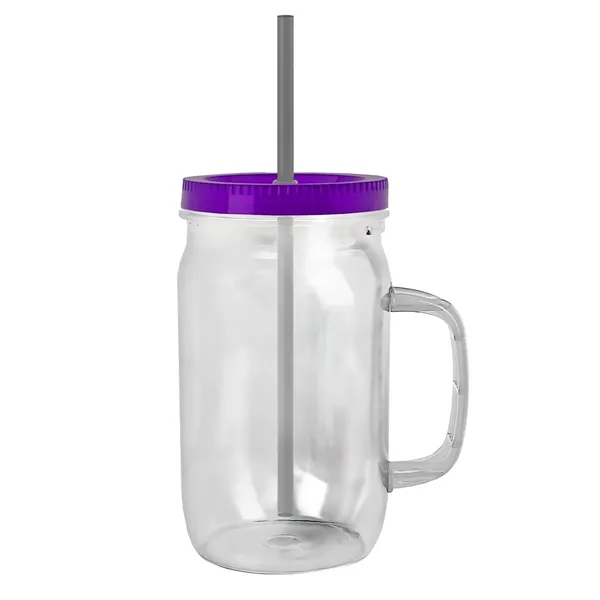 27 oz Mason Jar with Handle, straw and screw-on lid. Measurements... from ASI 40480 Koozie Group