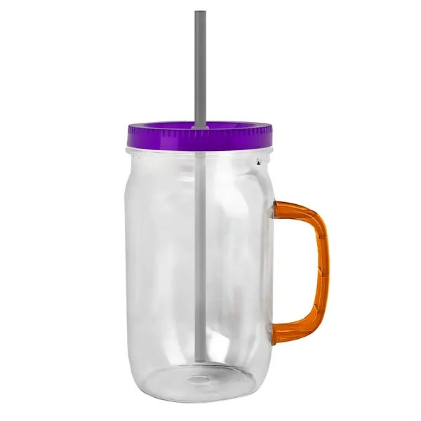 27 oz Mason Jar with Handle, straw and screw-on lid. Measurements... from ASI 40480 Koozie Group