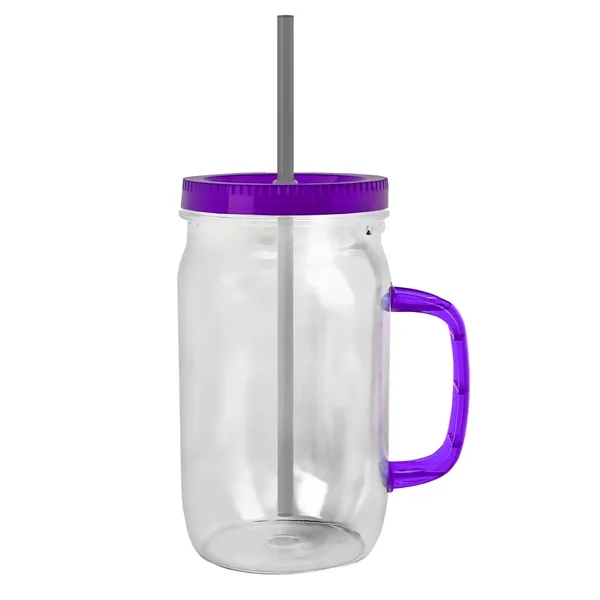 27 oz Mason Jar with Handle, straw and screw-on lid. Measurements... from ASI 40480 Koozie Group