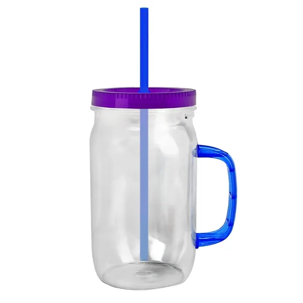 27 oz Mason Jar with Handle, straw and screw-on lid. Measurements... from ASI 40480 Koozie Group