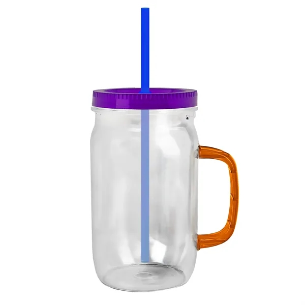 27 oz Mason Jar with Handle, straw and screw-on lid. Measurements... from ASI 40480 Koozie Group