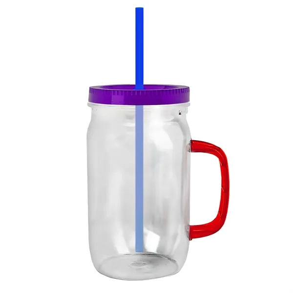 27 oz Mason Jar with Handle, straw and screw-on lid. Measurements... from ASI 40480 Koozie Group