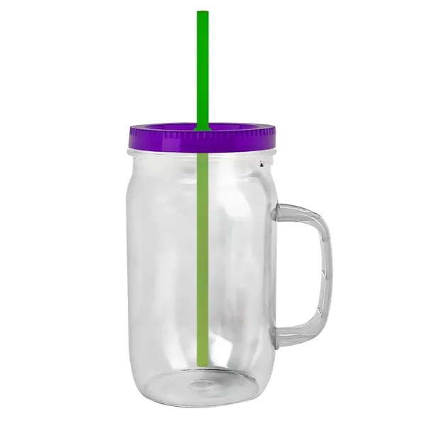 27 oz Mason Jar with Handle, straw and screw-on lid. Measurements... from ASI 40480 Koozie Group