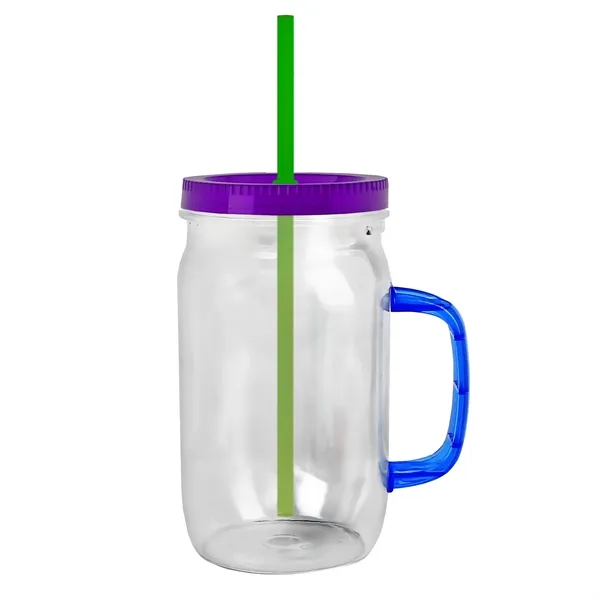 27 oz Mason Jar with Handle, straw and screw-on lid. Measurements... from ASI 40480 Koozie Group