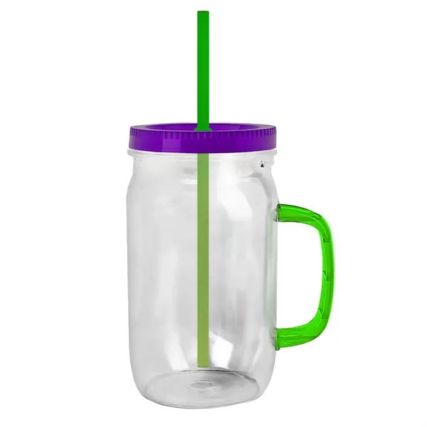 27 oz Mason Jar with Handle, straw and screw-on lid. Measurements... from ASI 40480 Koozie Group