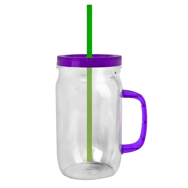 27 oz Mason Jar with Handle, straw and screw-on lid. Measurements... from ASI 40480 Koozie Group